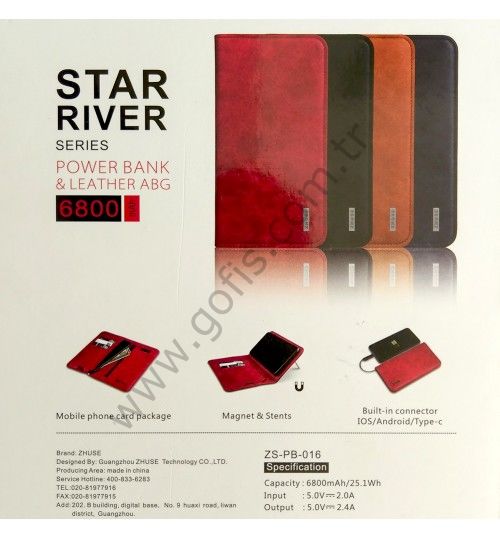 ZHUSE STAR RIVER 6800MAH POWERBANK VE DERİ CÜZDAN