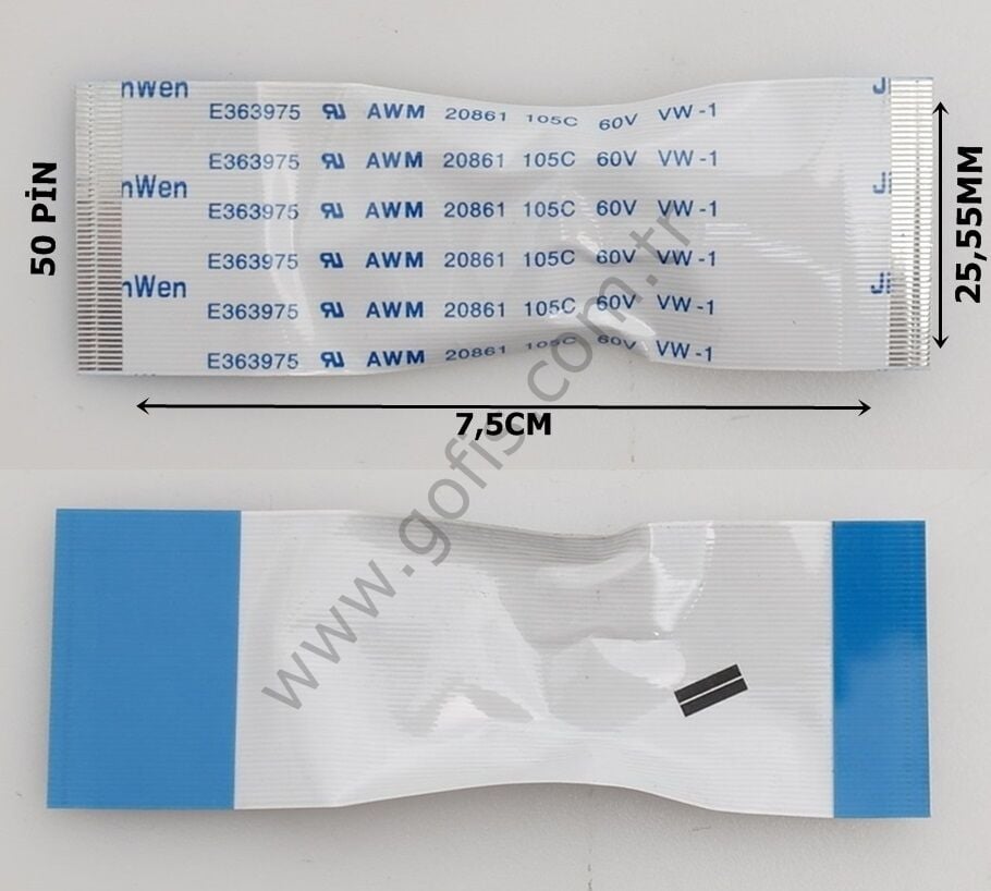 JINWEN E363975 AWM 20861 105C 60V VW-1 FLEX KABLO 25,55MM 7,5CM 50 PİN FLEX CABLE
