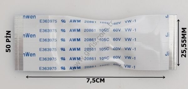 JINWEN E363975 AWM 20861 105C 60V VW-1 FLEX KABLO 25,55MM 7,5CM 50 PİN FLEX CABLE