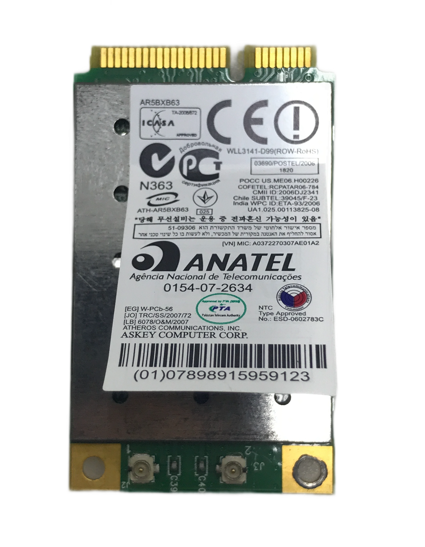 SAMSUNG NP-R522H R522 WİRELESS KART CNBA59-02154A AR5BXB63 WİFİ CARD