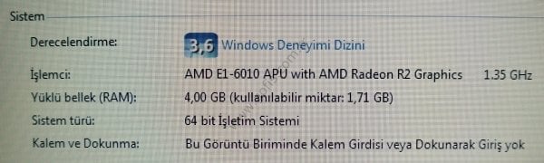 LENOVO G50-45 80E3 AMD E1-6010 APU 320GB HDD 4GB RAM LAPTOP