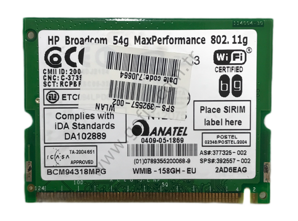 HP COMPAQ NX6125 WİRELESS KART 377325-002 392557-002 BCM94318MPG WİFİ CARD