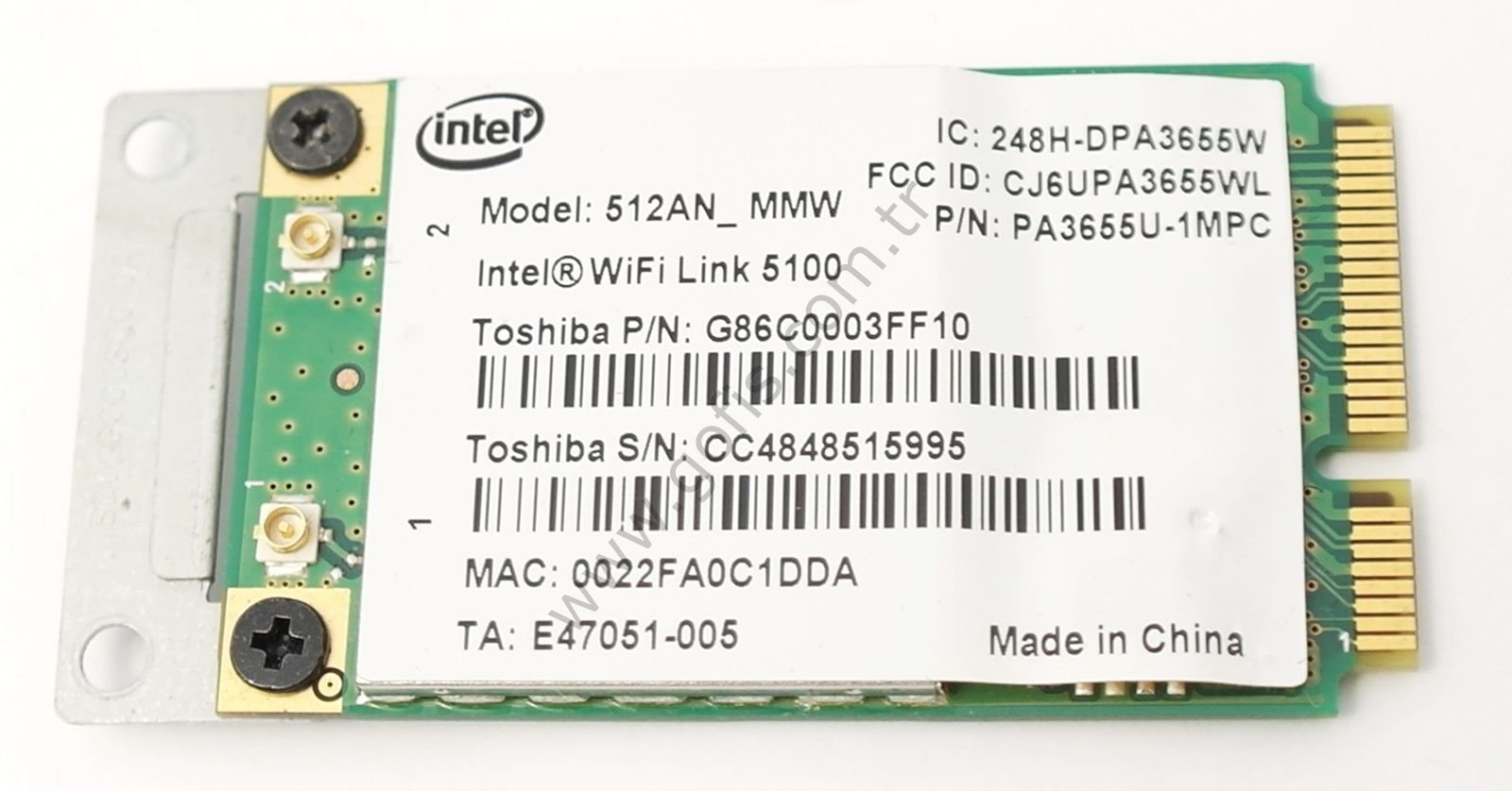 TOSHİBA QOSMİO F50 WİRELESS KART E47051-005 K000060780 PA3655U-1MPC G86C0003FF10 512AN_MMW WİFİ CARD