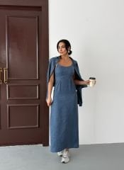 Elbise & Gömlek Takım İthal Keten Kumaş İndigo Mavisi