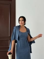 Elbise & Gömlek Takım İthal Keten Kumaş İndigo Mavisi