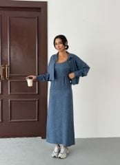 Elbise & Gömlek Takım İthal Keten Kumaş İndigo Mavisi