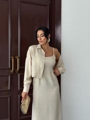 Elbise & Gömlek Takım İthal Keten Kumaş Krem