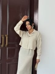 Elbise & Gömlek Takım İthal Keten Kumaş Krem