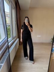 Siyah Yanları Büzgülü Bubble Kumaş Takım