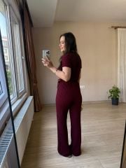 Bordo Yanları Büzgülü Bubble Kumaş Takım