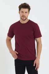 Bordo Erkek Düz Pamuklu Penye T-Shirt