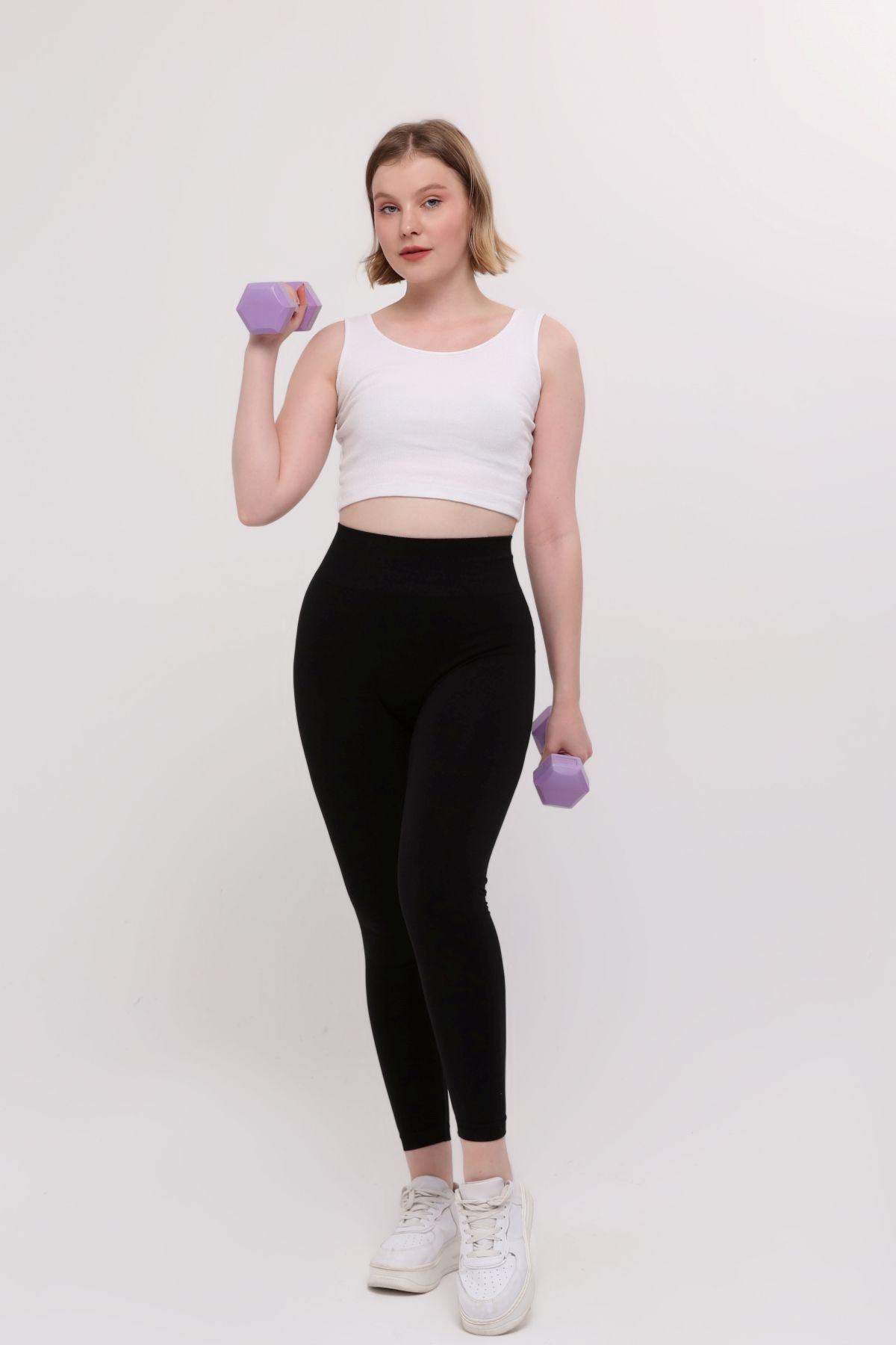 Siyah Kadın Sporcu Tayt Toparlayıcı Push-Up