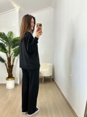 Siyah Modal Scuba Kumaş Sweat Günlük Takım