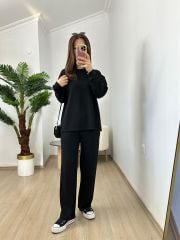 Siyah Modal Scuba Kumaş Sweat Günlük Takım