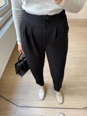SİYAH ÇİFT DÜĞME PİLELİ HAVUÇ KALIP FULL LİKRA GÜNLÜK PANTOLON