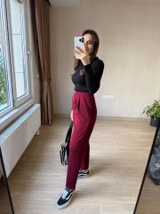BORDO ÇİFT DÜĞME PİLELİ HAVUÇ KALIP FULL LİKRA GÜNLÜK PANTOLON