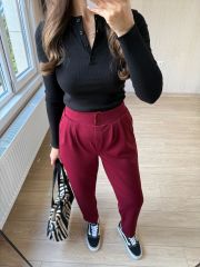 BORDO ÇİFT DÜĞME PİLELİ HAVUÇ KALIP FULL LİKRA GÜNLÜK PANTOLON