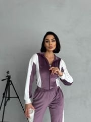 Lila Fransız Kadife Kumaş Eşofman Takım