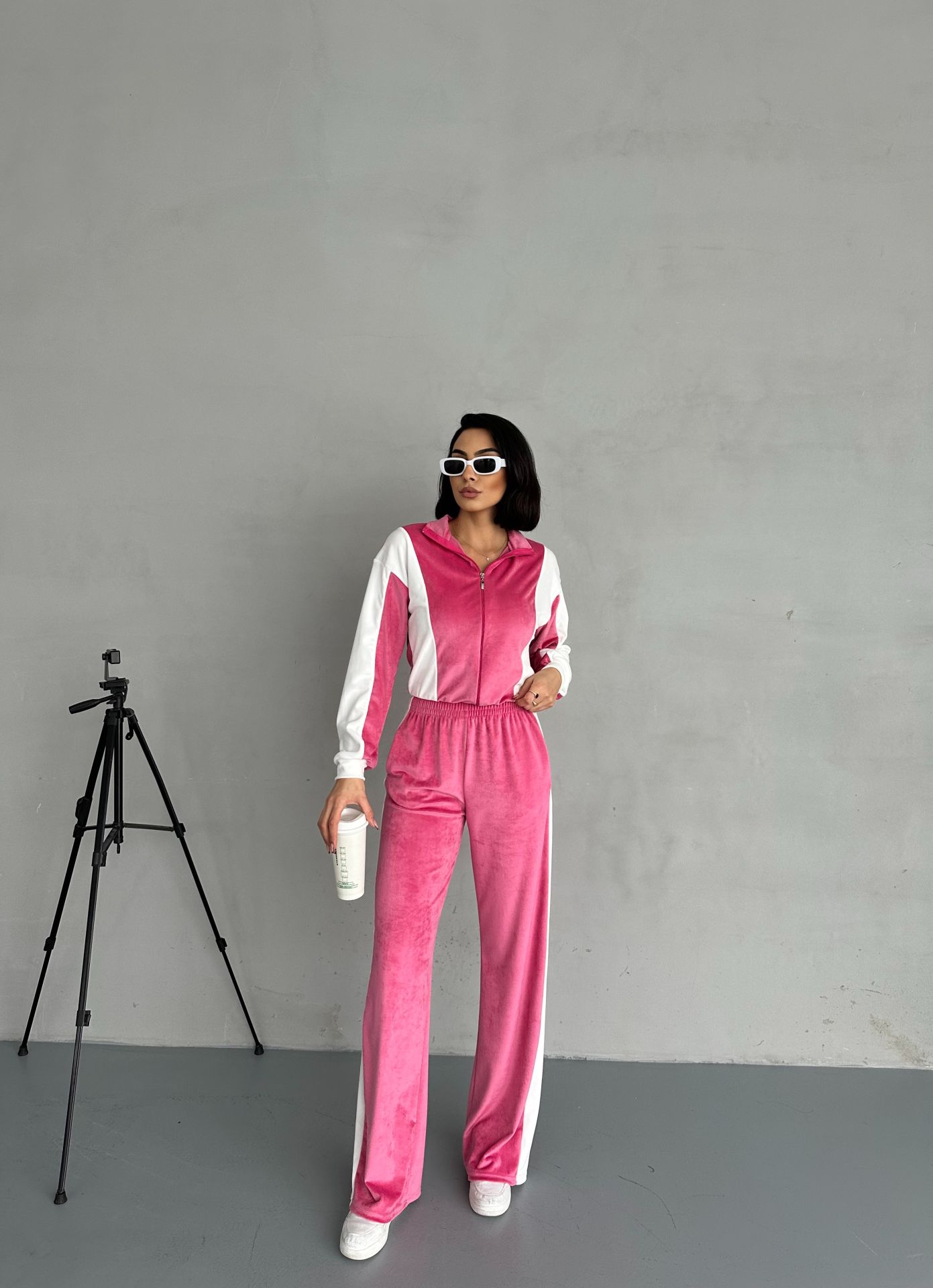 Pembe Fransız Kadife Kumaş Eşofman Takım