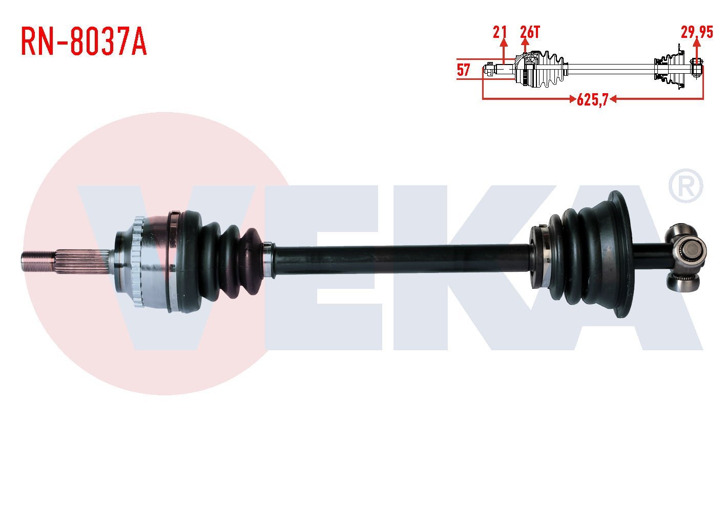 Sol Ön Aks Komple | Renault Clio 2 1.4i 16V K4J Absli 26 Diş Uzunluk 625,7 mm (1998-2005)