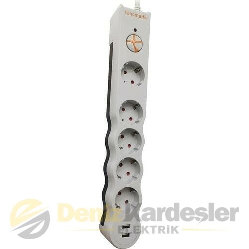 TUNÇMATİK A.K. PRİZ 5 Lİ 2xUSB'Lİ 1050J BEYAZ 1.5M