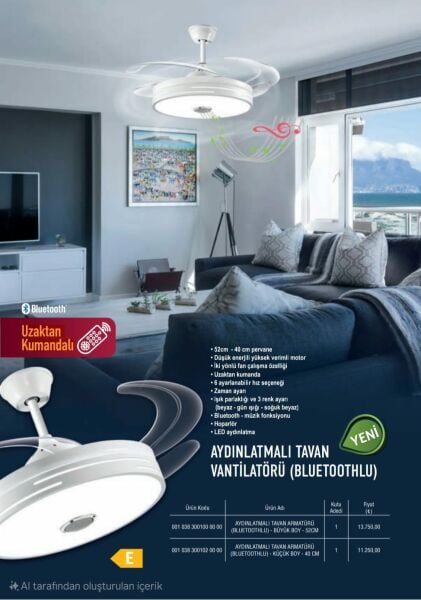 MUTLUSAN AYDINLATMALI TAVAN VANTİLATÖR BLUETOOTH