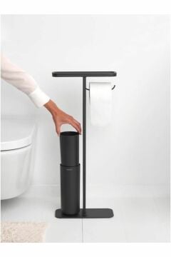Standlı Organizer Ayaklı Tuvalet Kağıtlık + Tuvalet Fırçası Mindset Mineral Koyu Gri BKMDİZAYN