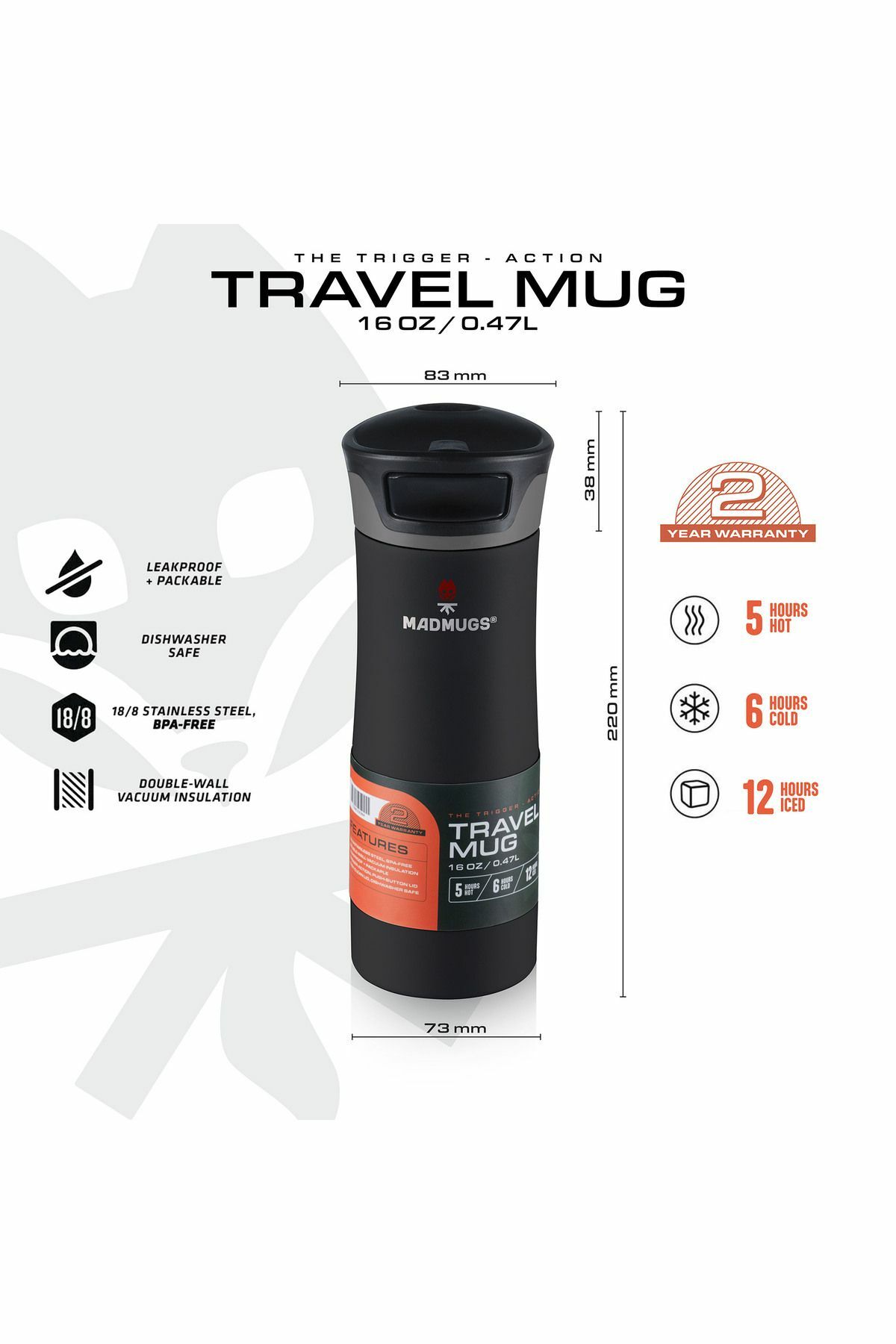 Travel Mug Termos Bardak 0.47 lt Black