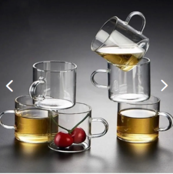 Chef Taste Borosilikat Mini Cam Kahve Ve Çay Bardağı 100 ml 6 Parça Siyah Kulplu