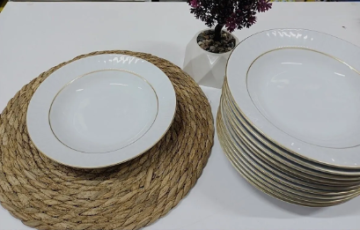 Güral Porselen Mat Yaldızlı 19 Cm Çukur Yemek Tabağı 12 Adet