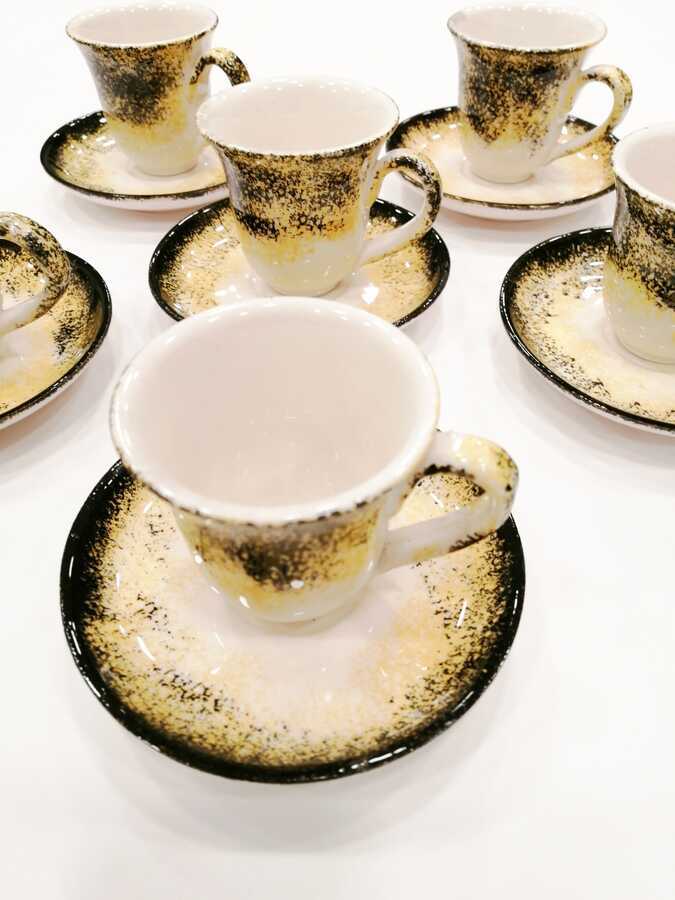 6 Kişilik Sarı Seramik Kahve Fincan Takımı