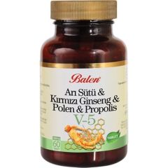 Balen V5 Arı Sütü Kırmızı Ginseng Polen Propolis Tablet 1015 Mg 60 Tablet