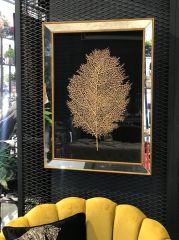 Aynalı & Gold Rose Yapraklı Tablo