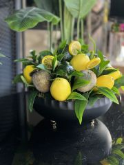 Yapay Limonlu tasarım Vazo /Siyah