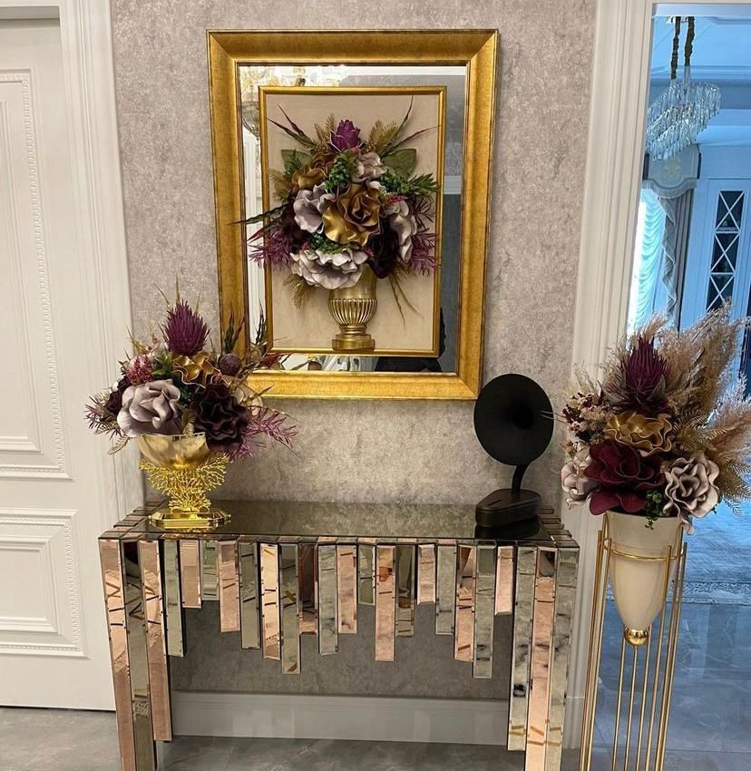 Lateks Çiçekli & Aynalı Gold Tablo No:7