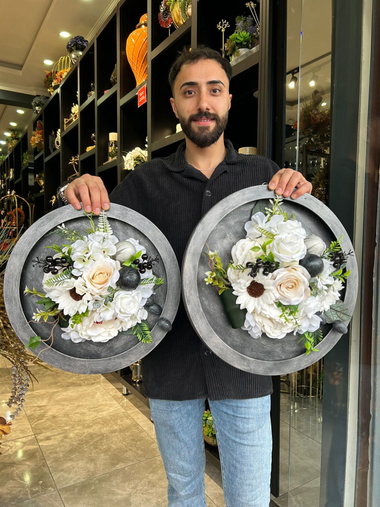 İkili ahşap çiçeçekli duvar pano