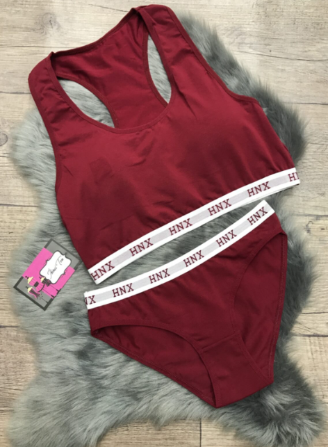 Hnx Kadın Pedli Bordo Sporcu Sütyen Külot Set