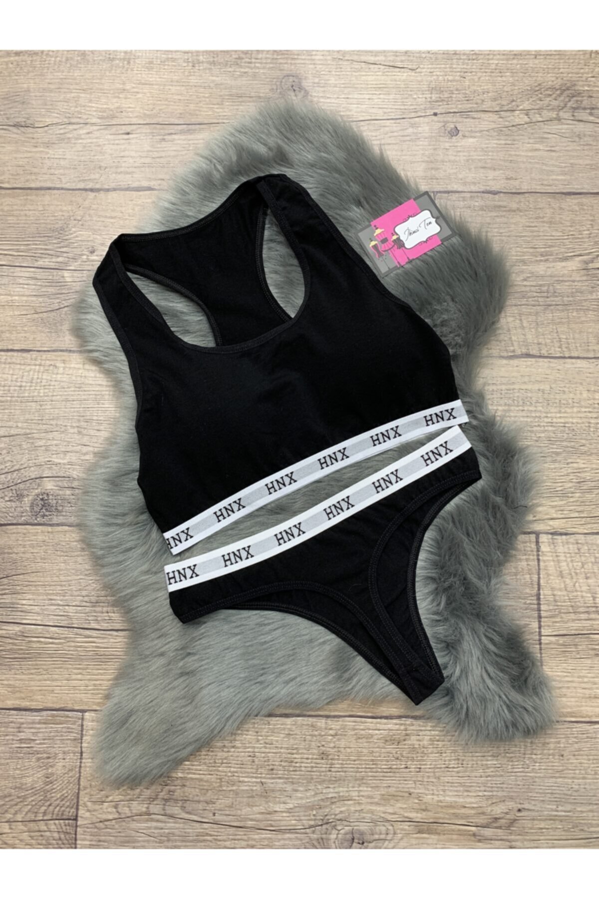 Hnx Kadın Pedli Siyah Sporcu Sütyen Tanga Set