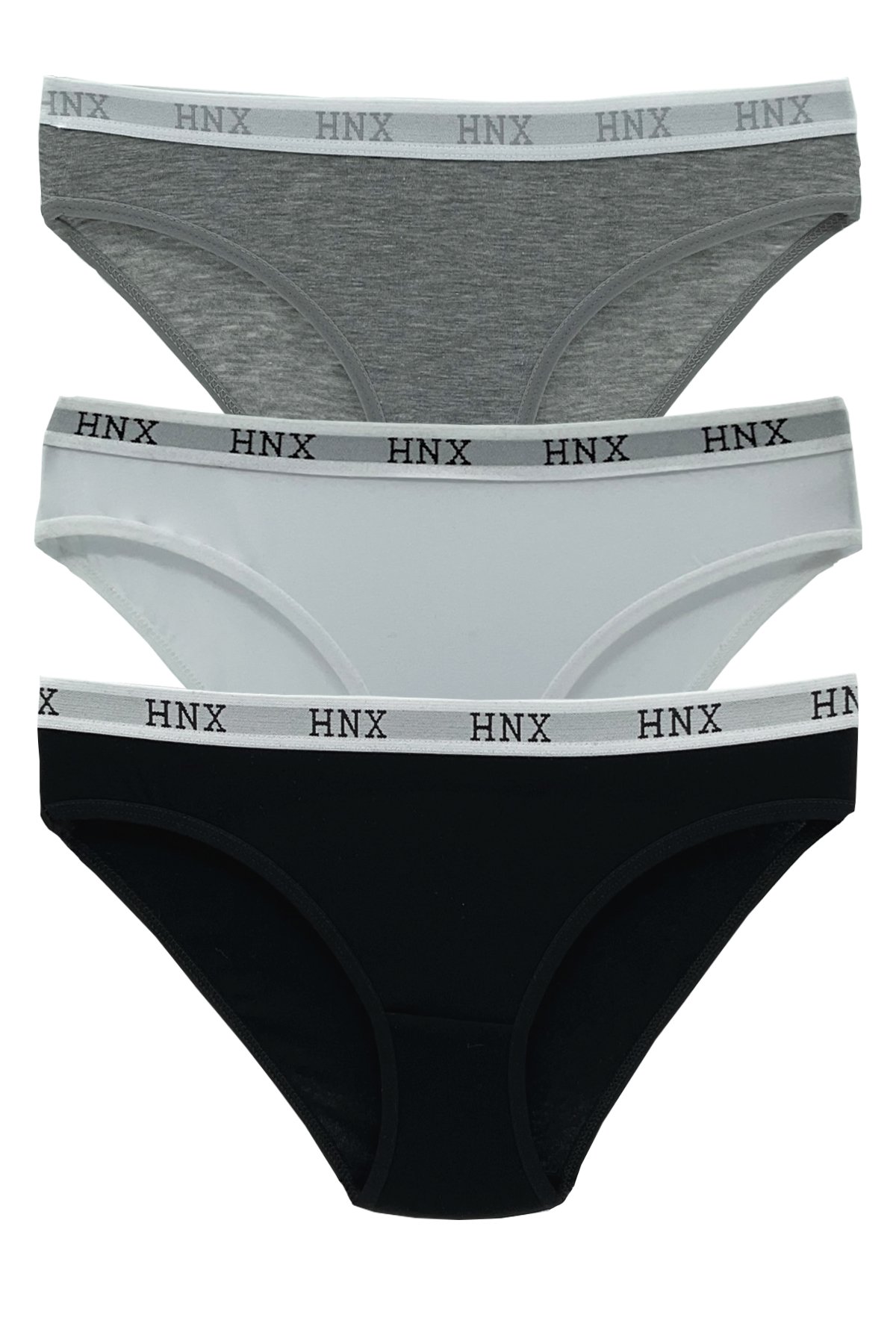 Hnx 3'lü Spor Slip Külot Gri-Beyaz-Siyah