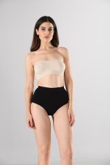 Miss Fit Kadın Siyah Dikişsiz Yüksek Bel Silikon Şerit Bel Detaylı Slip Külot Korse Inceltici Örme 33635