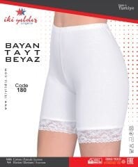 İki Yıldız Kadın Dantelli Kısa Tayt 180 L - Beyaz