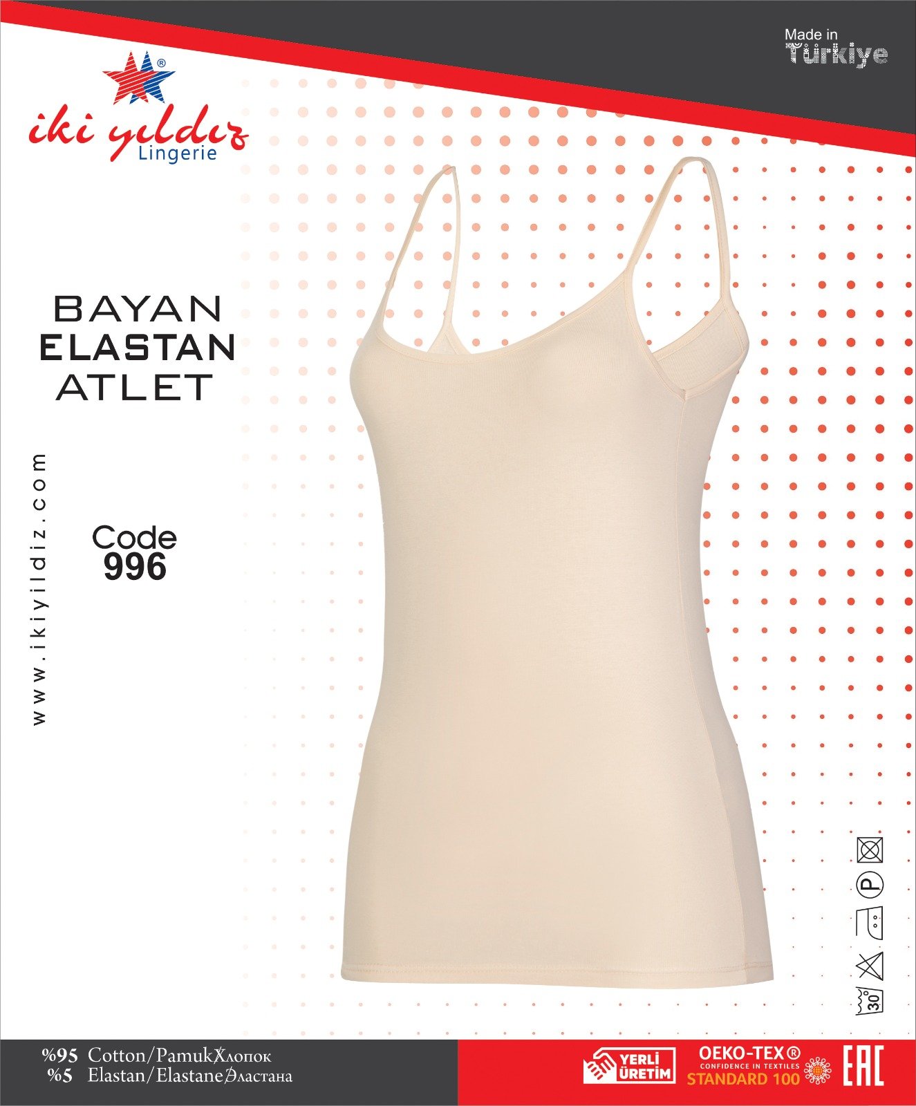 İki Yıldız Kadın Likralı İp Askılı Atlet 996