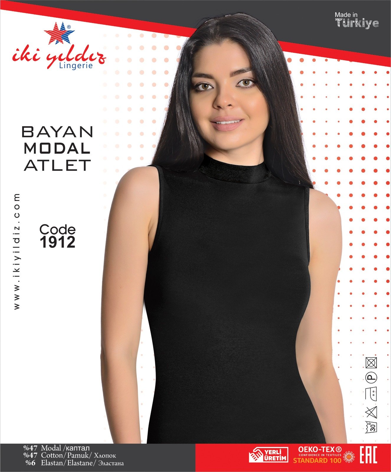 İki Yıldız Kadın Modal Sıfır Kol Boğazlı Body 1912