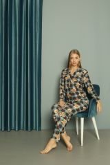 Işılay Kadın Boydan Düğmeli Süet Pijama Takım 0216