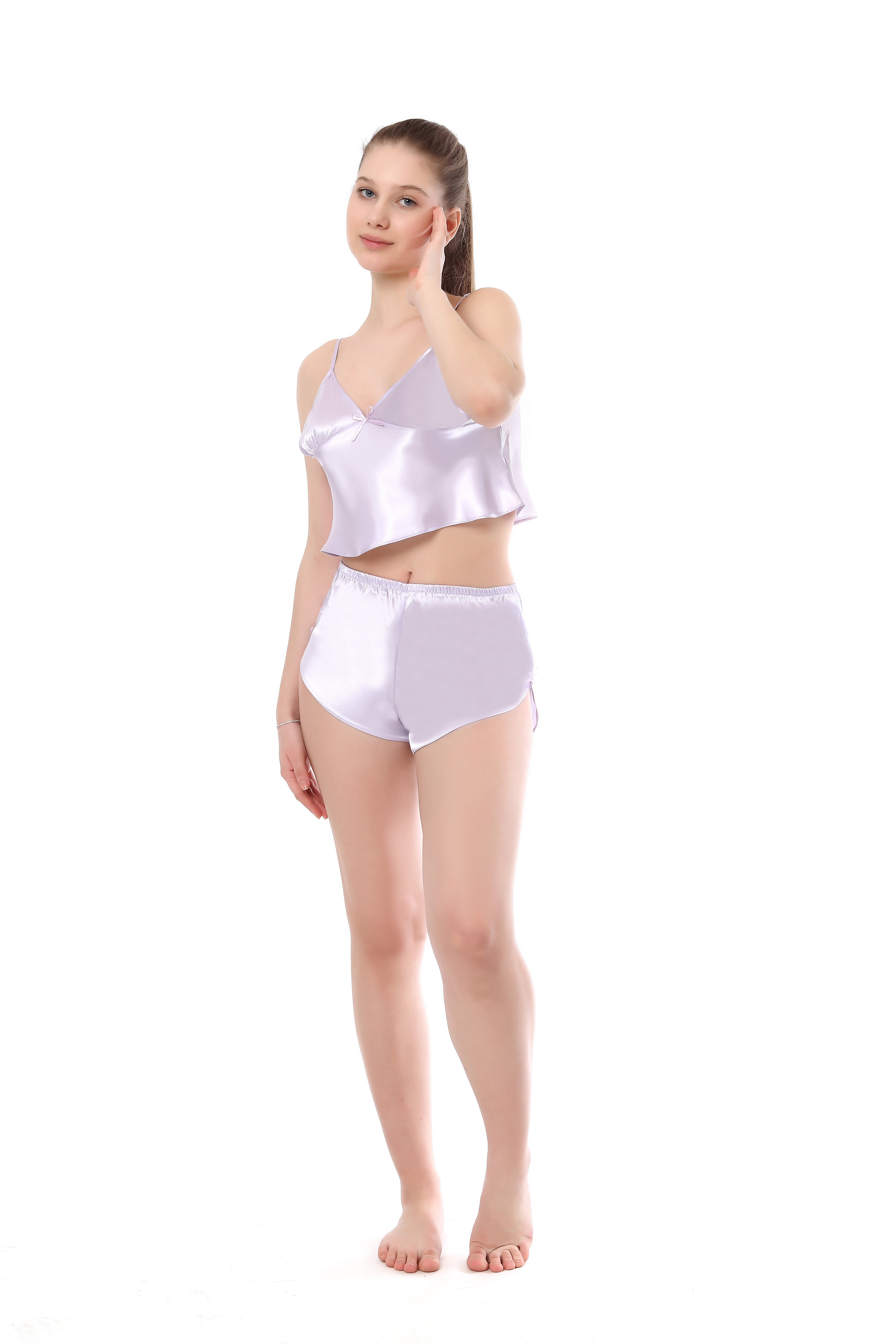 ikinciten lingerie Kadın Ayarlanabilir Askılı Saten Şortlu Takım