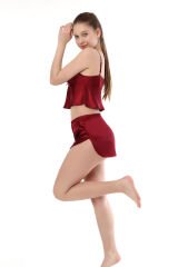 ikinciten lingerie Kadın Ayarlanabilir Askılı Saten Şortlu Takım