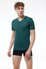 Erkek Yeşik Basic V Yaka İnce Modal Yaz Serinliği Tshirt 085