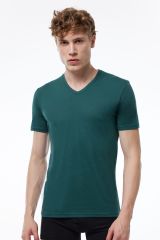 Erkek Yeşik Basic V Yaka İnce Modal Yaz Serinliği Tshirt 085