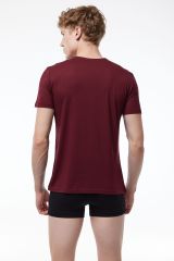 Erkek Bordo Basic V Yaka İnce Modal Yaz Serinliği Tshirt 085