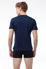 Erkek Lacivert Basic V Yaka İnce Modal Yaz Serinliği Tshirt 085
